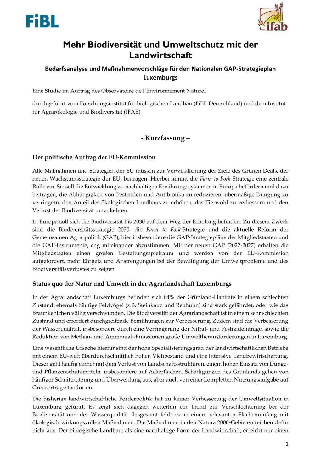 Mehr Biodiversität und Umweltschutz mit der Landwirtschaft (2021)